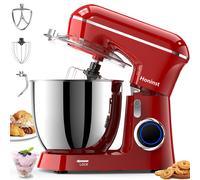 Robot de cuisine sur socle Honinst, 6,5 litres, 10 vitesses, tête inclinable, mixeur électrique sur socle 3-en-1 avec bol, crochet à pâte, fouet et batteur, mixeur alimentaire pour pâtisserie, gâteaux