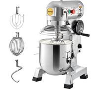 Robot de cuisine VEVOR, capacité du bol 15 L Robot de cuisine, fouet 3 vitesses, crochet pétrisseur, câble métallique, bol en acier inoxydable Machine à pâte 500 W, argent Robot de cuisine fonction mi
