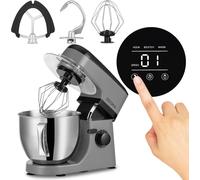 Robot de cuisine ZEEGMA 1800W avec bol en inox de 5L, 8 vitesses, y compris crochet à pétrir, fouet, batteur et protection anti-éclaboussures - Gris