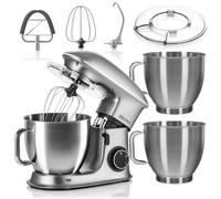 Robot de cuisine Zeegma Planeet Chef 2x BOWL SET 2200W, robot multifonctions, machine à pâte, batteur avec bol en inox de 6,5 L Argent