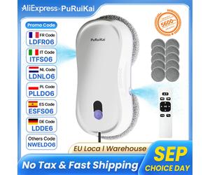 Robot de nettoyage de fenêtres portable PuRuiKai, nettoyage intelligent avec pulvérisateur d'eau à double buse, télécommande BLANC