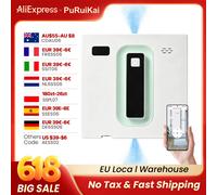 Robot de nettoyage de vitres automatique électrique PuRuiKai, avec application/télécommande, avec diffusion vocale, pulvérisation automatique bidirectionnelle BLANC