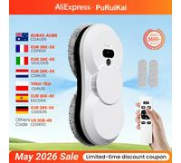Robot de nettoyage de vitres PuRuiKai, aspiration 5600Pa, pulvérisation automatique bidirectionnelle, réservoir de 50 ml, systèmes de sécurité multiples, avec moteurs sans balais BLANC