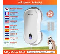Robot de nettoyage de vitres PuRuiKai automatique avec double pulvérisation, aspiration de 5600 Pa, télécommande et détection des bords pour la maison BLANC