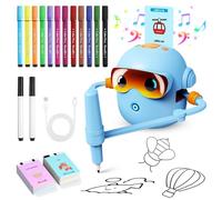 Robot de peinture pour enfants à partir de 3, 4, 5, 6, 7, 8, 9 ans, à commande vocale avec 100 cartes, 14 stylos et musique, pour anniversaires garçons et filles (bleu)