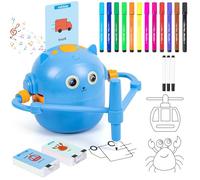 Robot Dessinateur Enfant, Robot Dessin avec Stylo & 100 Cartes, Robots Qui Dessine Tout Seul Rechargeable, 16 Feutres Colorés & Batterie USB-C Cadeau Créatif pour Filles, Garçons 3 à 9 Ans (Bleu)