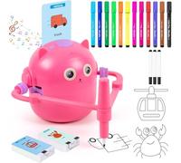 Robot Dessinateur Enfant, Robot Dessin avec Stylo & 100 Cartes, Robots Qui Dessine Tout Seul Rechargeable, 16 Feutres Colorés & Batterie USB-C Cadeau Créatif pour Filles, Garçons 3 à 9 Ans (Rose)