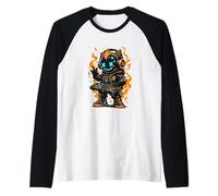 Robot DJ futuriste Fire Flames Cyber Music Art Manche Raglan