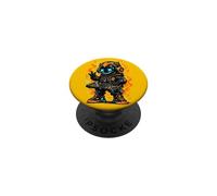 Robot DJ futuriste Fire Flames Cyber Music Art PopSockets PopGrip Adhésif