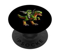 Robot équitation Dinosaure blocky Animal Pixel Art Jeu Homme Femme PopSockets PopGrip Adhésif