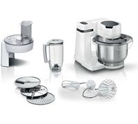 Robot multifonction compact - BOSCH MUMS2EW20 - Bol inox - 3 disques - blender 1,25L - Kit pâtisserie inclus - blanc
