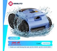 Robot nettoyeur de piscine sans fil Seauto SAT 20/ SAT 20PRO, équipé du système Trace Drive et de la navigation sonar. Autonomie de 180 minutes, capable de grimper sur les parois de la piscine. SAT 20