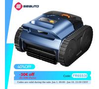 Robot nettoyeur de piscine sans fil Seauto SAT 25, équipé du système Trace Drive et de la navigation sonar. Autonomie de 180 minutes, capable de grimper sur les parois de la piscine. SAT 20 PRO