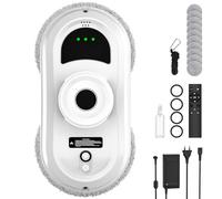 Robot Nettoyeur Vitre, Robot Laveur de Vitre Automatique avec 5600 Pa d'aspiration, 3 Modes de Nettoyage, Système de Sécurité, Détection Intelligente des Frontières, Télécommande, pour Surfaces Lisses