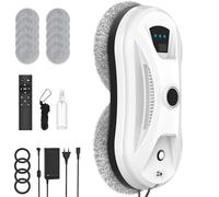 Robot Nettoyeur Vitres, 5600Pa Robot Laveur de Vitre Automatique avec Double Pulvérisation d'eau, 3 Modes de Nettoyage, Système de Sécurité, Télécommande, Navigation Intelligente, 10 Chiffons