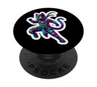 Robot Ninja Steampunk Chat Couleurs Vives Propriétaire Amoureux PopSockets PopGrip Adhésif