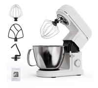 Robot Patissier, 1000W Robot Pâtissier, Robot Cuisine avec bol inox 5L, crochet mélangeur, crochet pétrisseur, fouet, bruit réduit, 10 niveaux de vitesse (Blanc laiteux)