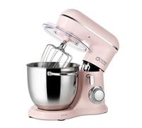 Robot Pâtissier 1300W avec Bol Inox 5L, 10 Vitesses + Pulse, Robot de Cuisine Multifonction avec Fouet, Batteur et Crochet Pétrisseur, Idéal pour Pain Maison, Pizza, Gâteaux et Pâtisserie (Rose)