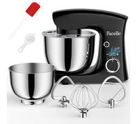 Robot Patissier 1500 W, Facelle 5,5L& 4,5L Robot Cuisine Multifonctions, 10+P Mixer Cuisine Professionnel Avec Fouet, Batteur, Crochet Pétrisseur et Protection Anti-Éclaboussures