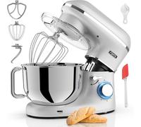 Robot Pâtissier - 2000W - Bol mélangeur en acier inoxydable (6,2L) - Avec fouet, Crochet pétrisseur et Batteur plat - Incl. et accessoires supplémentaires (Argent)