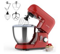 Robot PâTissier, 4L Robot PâTissier, 1300W Robot Cuisine, 6 Vitesses RéGlable, Avec Bol 4L En Acier Inoxydable, Crochet PéTrisseur, Batteur*2, Fouet à Fil, Pour PâTisserie (Rouge)