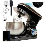 Robot Pâtissier, Bol Inox 5L 6 Vitesses Écran Tactile LED + Balance de Cuisine, Briebe, KM1164B, 1800, Noir Noir G
