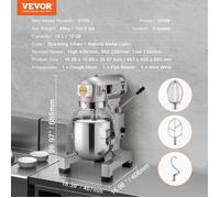 Mixeur de cuisine commercial VEVOR, mixeur commercial de 14 l avec 3 vitesses réglables, mixeur à pâte de 550 W avec bol en acier inoxydable et 3 accessoires de mixage, idéal pour les restaurants, les