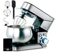 Robot Pâtissier Cuisine Multifonction Bol Inox 5L 6 Vitesses + Balance Numerique Briebe KM1114B 1800W Acier Inoxydable