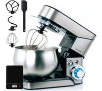 Robot Pâtissier Cuisine Multifonction Bol Inox 5L 6 Vitesses + Balance Numerique Briebe KM1114B 1800W Acier Inoxydable