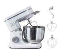 Robot pâtissier électrique sur socle, avec bol en acier inoxydable, 1500 W, 6 vitesses et couvercle anti-éclaboussures, idéal pour la pâtisserie domestique et professionnelle.