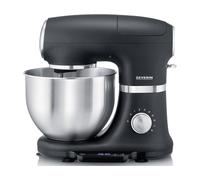 SEVERIN Robot de cuisine avec balance intégrée, robot pâtissier pour 3 kg de pâte ou 5,5 L, robot ménager robuste avec crochet à pétrir, batteur plat et fouet, 1 000 W, noir, KM 3898
