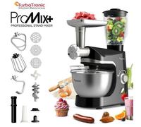 Robot Pâtissier Multifonction 2000W - TurboTronic TT-007 - Bol 5L - Batteur, Fouet, Crochet - Noir