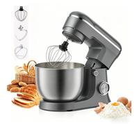 Robot Patissier Multifonctions 1500W 6 Vitesses Tête Inclinable, Bol en Inox 5L avec Crochet Pétrisseur, Fouet, Batteur pour Cuisson
