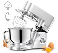 Robot Pâtissier, POWWA 1500W Pétrin Professionnel, Silencieux Robot de Cuisine Multifonctionn Pétrisseur avec Batteur Électrique, Batteur, Fouet, Couvercle, Bol 6,2 L(Silber)