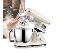 Robot pâtissier professionnel 1500 W, 3 en 1 : 6 vitesses d’impulsion, crochet pétrisseur, fouet et batteur, écran LED, facile à nettoyer, idéal pour la pâtisserie,White