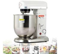 Robot pâtissier professionnel, bol en acier inoxydable, batteur électrique robuste avec 3 vitesses réglables, crochet pétrisseur et fouet inclus, blanc - 7 L