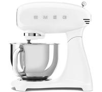 Smeg, Robot sur Socle SMF03WHEU, 10 Niveaux de Vitesse, Fonction Mise en marche progressive, Bol 4,8 L, Verrouillage Moteur de Sécurité, 3 Batteurs, Crochet et Couvercle Fournis, 800W, Blanc