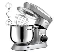 Robot Pâtissier Vezzio Robot Cuisine Multifonctions 8.5L Robot Pâtissier 6 Vitesses Robot Pétrin Professionnel Faible Bruit vec Crochet Pétrin,Batteur plat,Fouet à Fils (Argent)