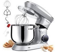 Robot Pâtissier Vezzio Robot Cuisine Multifonctions 8.5L Robot Pâtissier1500W 6 Vitesses Robot Pétrin Professionnel Faible Bruit vec Crochet Pétrin,Batteur plat,Fouet à Fils (Silver)