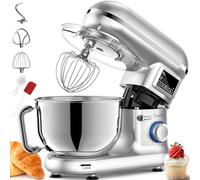 Robot Pâtissier Zuccie 1500W 5.5L Bol d'Acier Inoxydable Professionnel Robot patissier,Écran LCD,Avec Crochet Pétrisseur,Batteur,Fouet à Fil,protection contre les éclaboussures,6 Vitesses