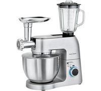 Robot de cuisine avec batteur de verre Pétrin de 6,7 litres Hachoir à viande, 1500, Argent, Proficook, KM 1189