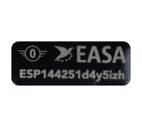 Roboterwerk - Plaque d’identification pour drone, 20 x 8 mm avec classe de drone EASA C-0 pour DJI Flip, Neo et Mini Series | Noir ou argent | Bouclier en aluminium conforme à la norme EASA