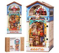 ROBOTIME Book Nook Kit, La Boutique de Jouets Rétro avec Lumières LED, Maison Miniature DIY en Bois Puzzle, Serre-Livres Décoration pour Bibliothèque, pour Amateurs de Jouets