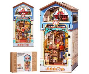 ROBOTIME Book Nook Kit, La Boutique de Jouets Rétro avec Lumières LED, Maison Miniature DIY en Bois Puzzle, Serre-Livres Décoration pour Bibliothèque, pour Amateurs de Jouets