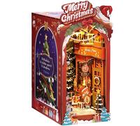 ROBOTIME Book Nook Kit Maison de Poupée en Bois, Booknook Puzzle 3D avec Lumières LED, Nook Book Cadeau de Vacances (Rue de Noël)