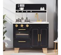 ROBOTIME Cuisine de Jeu en Bois pour Enfants - Jouets de Jeu avec Machine à café, Plateau décoré en marbre et Robinet doré - Cadeau Parfait pour Les Tout-Petits, Noir Obsidienne