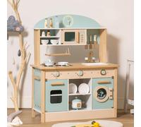 ROBOTIME Ensemble de Cuisine en Bois pour Enfants, Jeu de Simulation pour Filles, garçons avec Four à Micro-Ondes, Horloge, Porte-Serviettes, Jouets de Cuisine pour Tout-Petits de 3 à 10 Ans (Bleu)