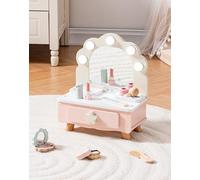 ROBOTIME Ensemble de jouets de coiffeuse en bois pour enfants - Miroir de maquillage avec lumière, jouets de maquillage pour salon de beauté, jeux de rôle de relooking - Cadeau pour filles, jeu