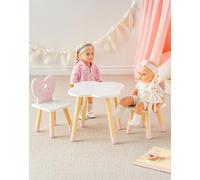 ROBOTIME Ensemble de table à manger en bois pour poupées de 40 à 45 cm, avec 2 chaises, design nœud papillon, série ballet fée - Rose