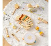 ROBOTIME Ensemble d'instruments de musique en bois pour bébé, jouets à percussion mignons pour tout-petits, comprend Xylophone, maracas, tambourin, triangle, et plus encore - Jouets éducatifs